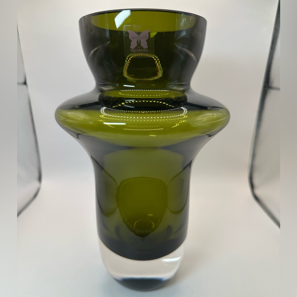 Marquis by Waterford Rumba 10" Crystal Sage Green Vase Heavy Modern Lines